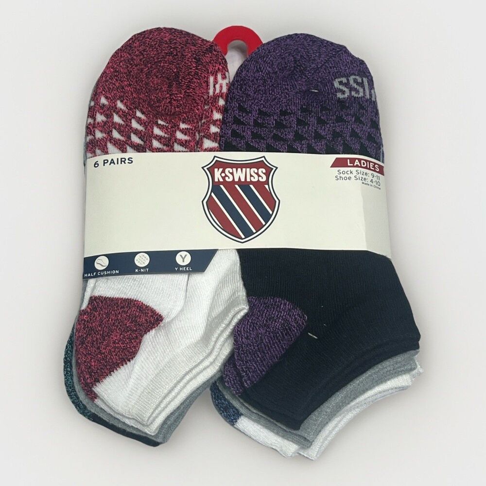 K Swiss Women's No-Show Socks 6 Pack Shoe Size‎ 4-10 Black Flow Cool $28 K-Knit
